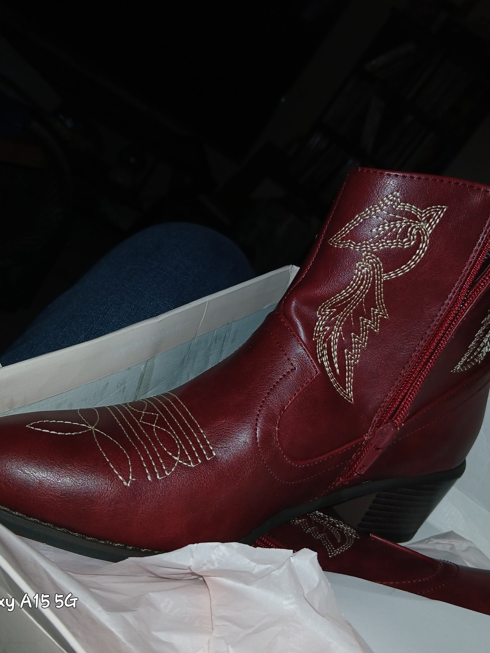 Women's Burgundy Western-Style Ankle Booties with Embroidered Detail
